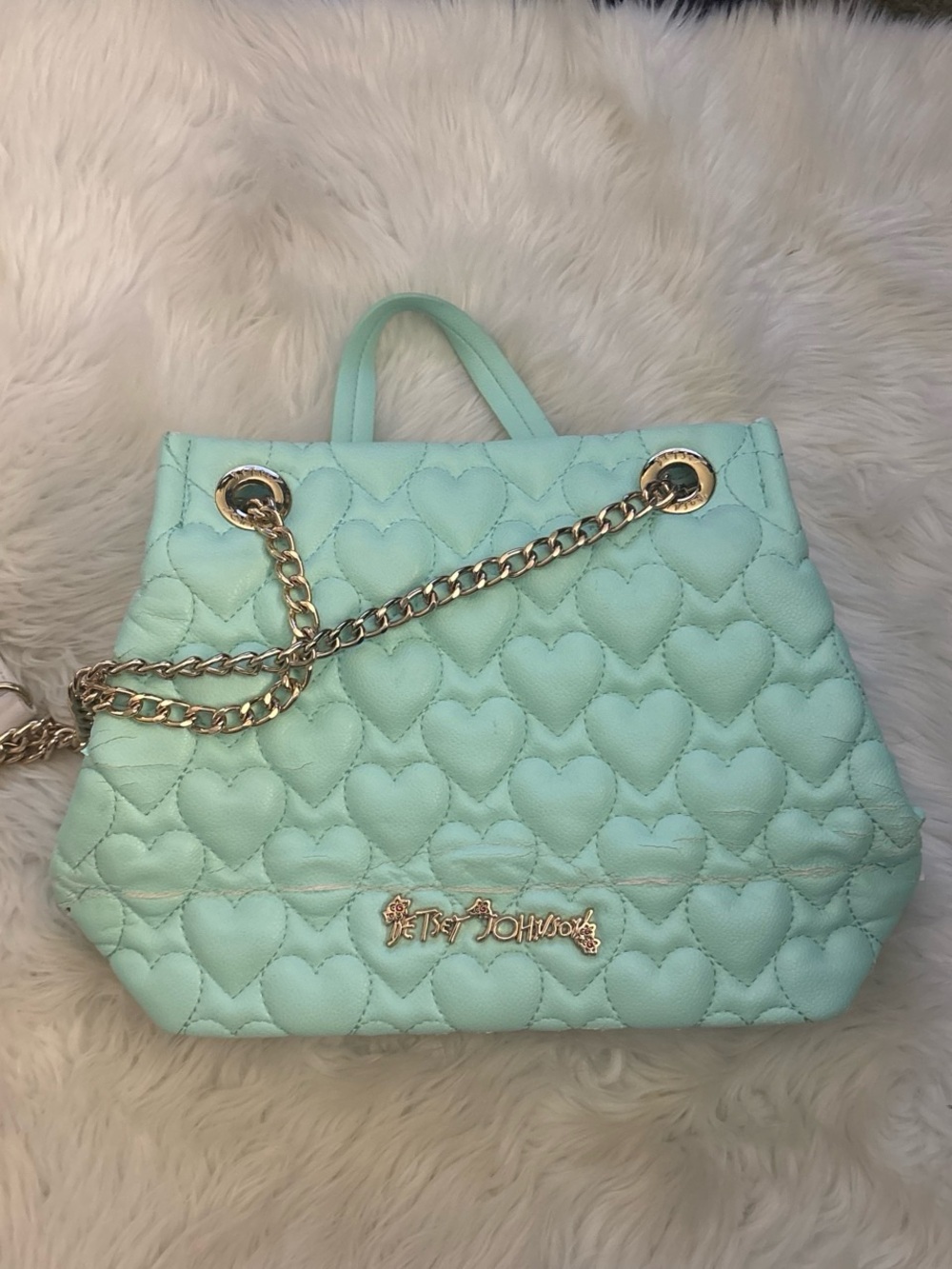 Betsey Johnson Mint Quilted Heart Chain Shoulder Bag